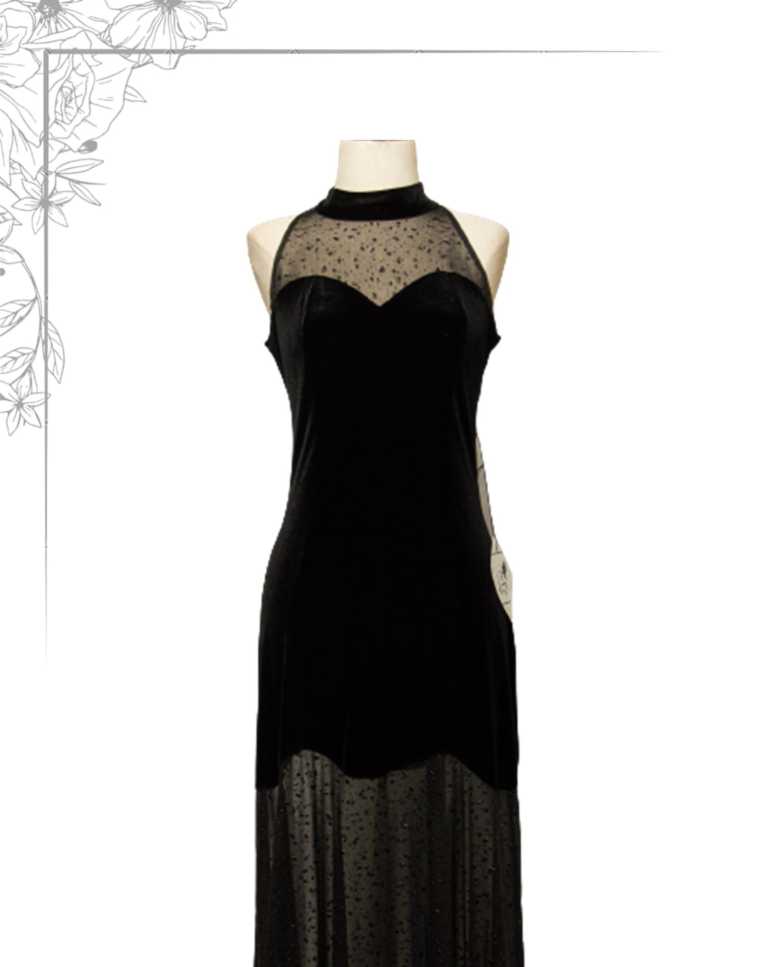 Black velvet floor length dress