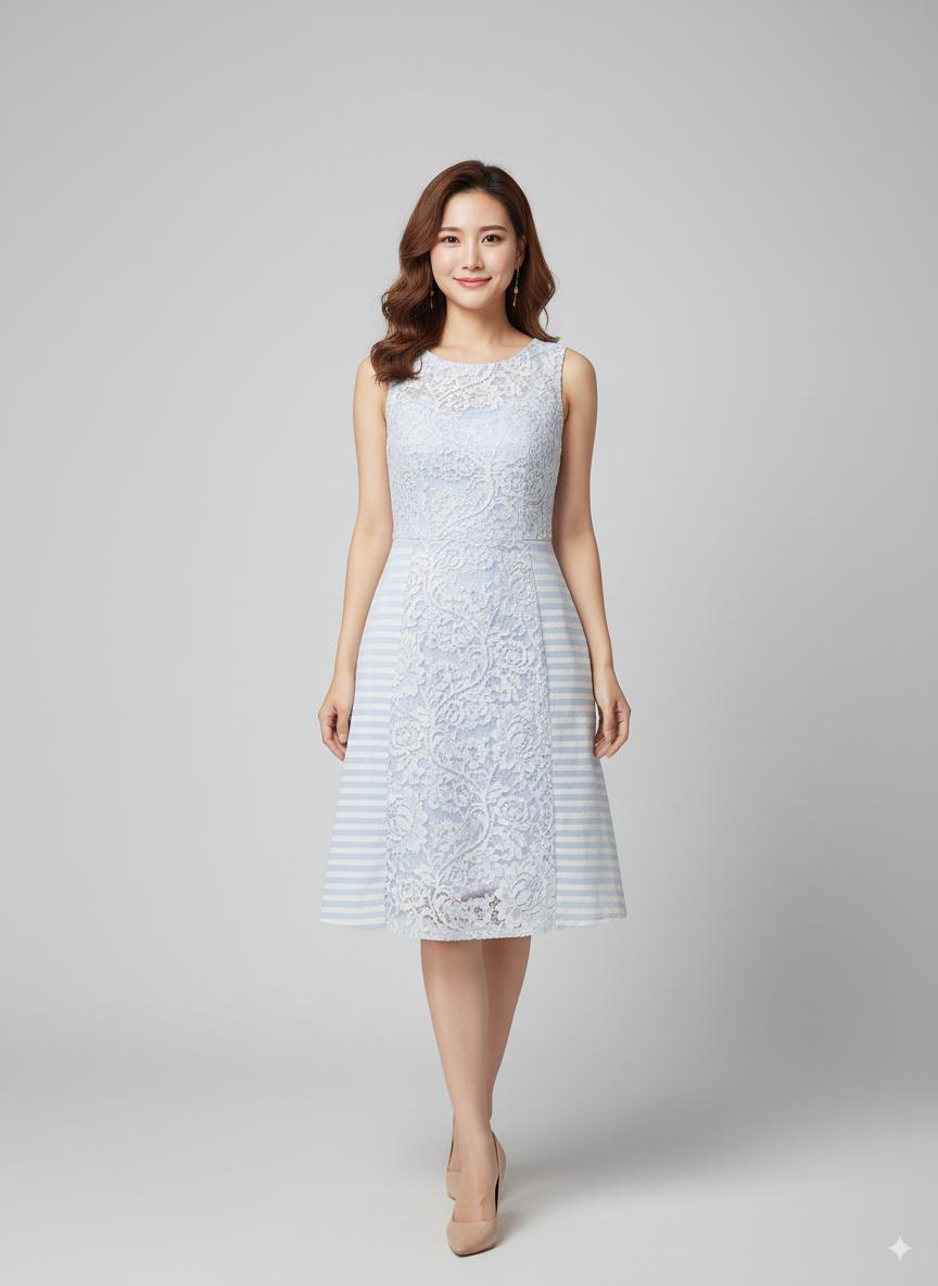 White and blue cocktail dress