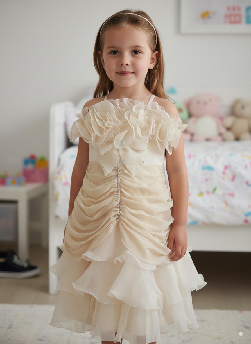 Kids beige ruffle dress