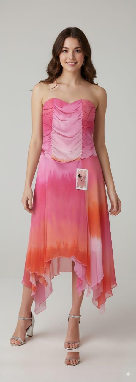 Pink boob-tube dress